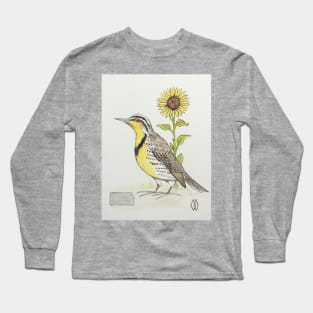 Kansas state bird & flower, the western meadowlark & sunflower Long Sleeve T-Shirt